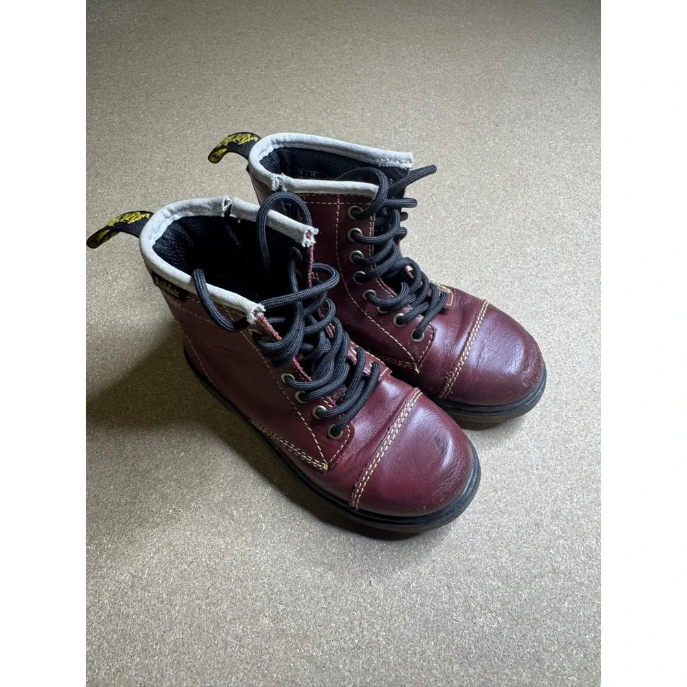 Dr. Martens Toddler Burgundy Leather Lace Up Side Zip Boots Size 11 US Kids
